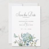 Bohemische Hochzeit mit blauer Flora Save The Date (Vorderseite)