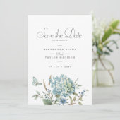 Bohemische Hochzeit mit blauer Flora Save The Date (Stehend Vorderseite)