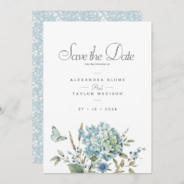 Bohemische Hochzeit mit blauer Flora Save The Date