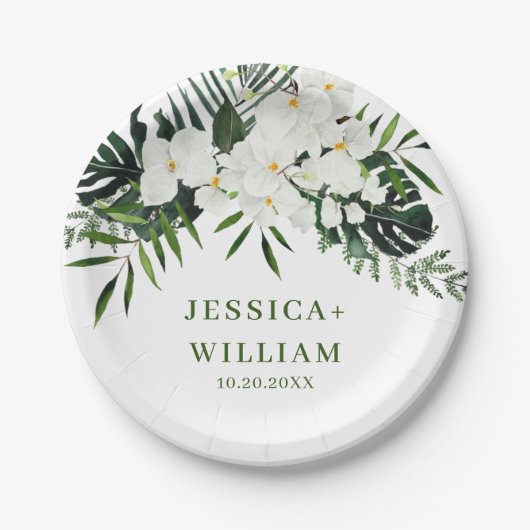 Bohemische Hochzeit mit Blumen und Orchideen Pappteller (Vorderseite)