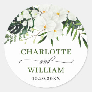 Bohemische Hochzeit mit Blumen und Orchideen Runder Aufkleber