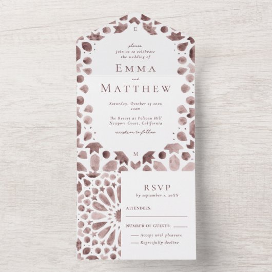 Bohemische Hochzeit mit Wasserfarbe All In One Einladung (Innen Boden)