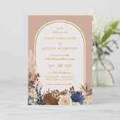 Bohemische Hochzeit von Aquarellblumen Einladung (Stehend Vorderseite)