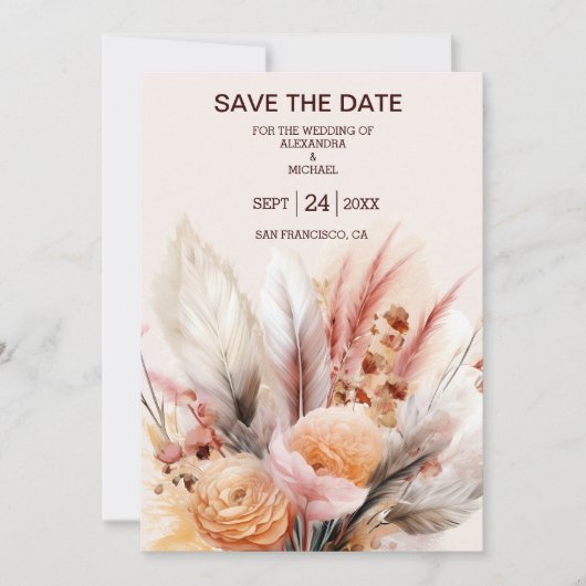 Bohemische Hochzeit von Pampas Save The Date (Vorderseite)