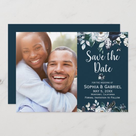 Bohemische Hochzeit von weißer Blüte der Marine re Save The Date (Vorne/Hinten)