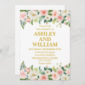 Bohemische Hochzeitsfeier mit weißem Rosa und gold Einladung (Vorne/Hinten)