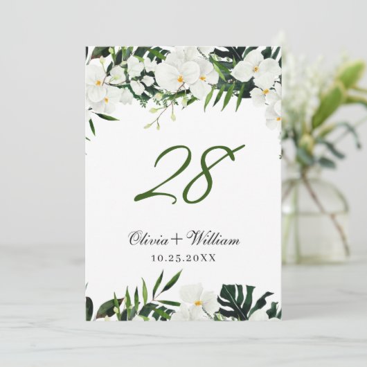 Bohemische Hochzeitsfeiern mit Orchideen Einladung (Stehend Vorderseite)