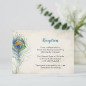Bohemische Hochzeitsrezeption Pfauenfeder Begleitkarte (Stehend Vorderseite)