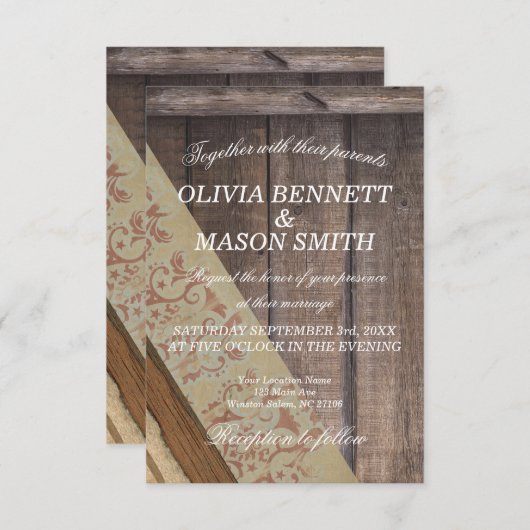 Bohemische hölzerne Hochzeits-Karte Einladung (Vorne/Hinten)