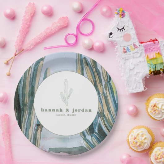 Bohemische Kaktus Grüne Wüstenhochzeit Pappteller (Party)