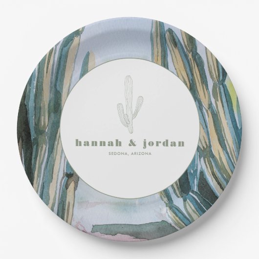 Bohemische Kaktus Grüne Wüstenhochzeit Pappteller (Vorderseite)