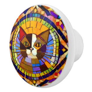 Bohemische Katze - Vintage Mosaik im Stil Keramikknauf