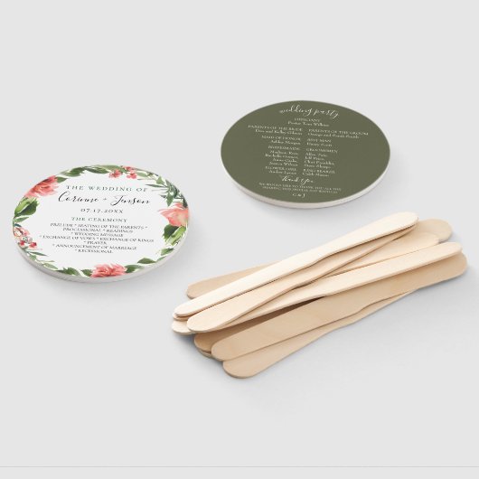 Bohemische Korallenblumenhochzeitprogramme Handfan Fächer (Non-assembled)