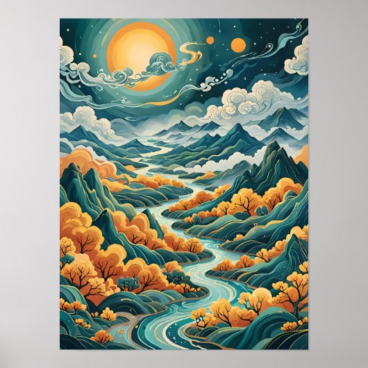 Bohemische Landschaft - Flüsse in der Stille Poster (Vorne)