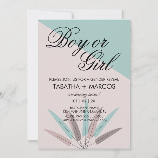 BOHEMISCHE Leaf Tribal Baby Gender Reveal Einladung (Vorderseite)