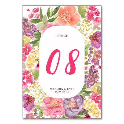 Bohemische, leuchtend blumengeschichte Hochzeit Tischnummer (Rückseite)