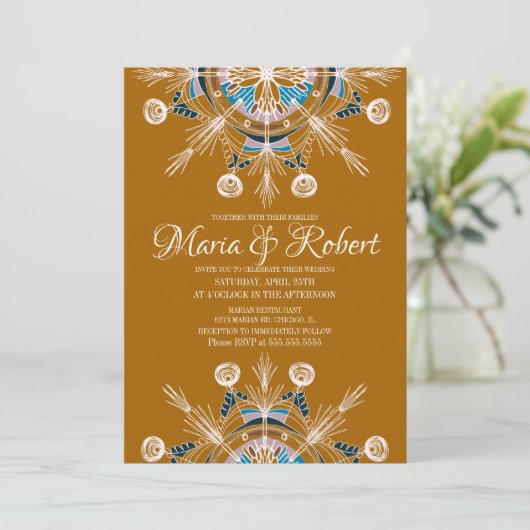 Bohemische Mandala Mustard Boho Wedding Einladung (Stehend Vorderseite)