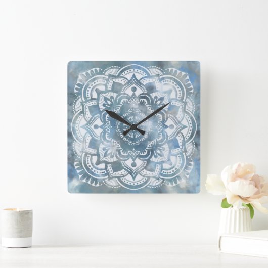 Bohemische Mandala-Wanduhr Quadratische Wanduhr (Zuhause)