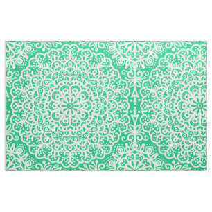 Bohemische Mandala White Lace auf Dunkelgrün Stoff