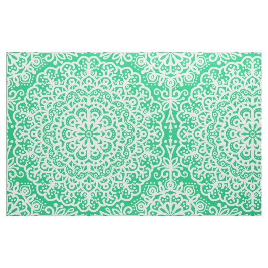Bohemische Mandala White Lace auf Dunkelgrün Stoff (Fat Quarter (45,7 x 55,9 cm))