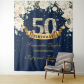 Bohemische Marinefelder und Rosen Geburtstag Wandteppich (Beispiel)