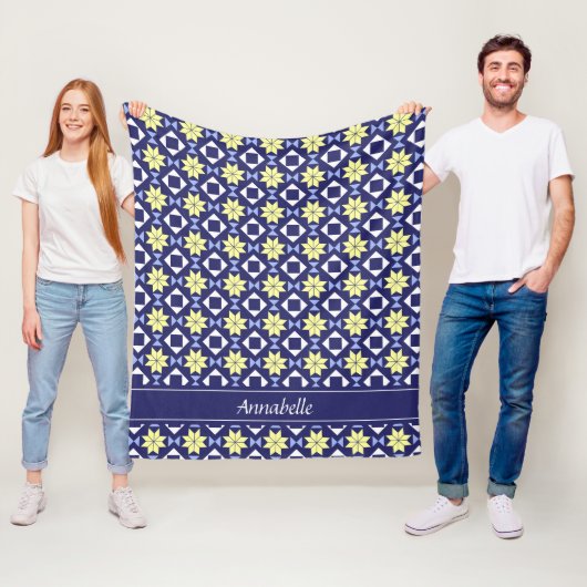 Bohemische marokkanische gelbe Blumen Blaues Muste Fleecedecke (Beispiel)