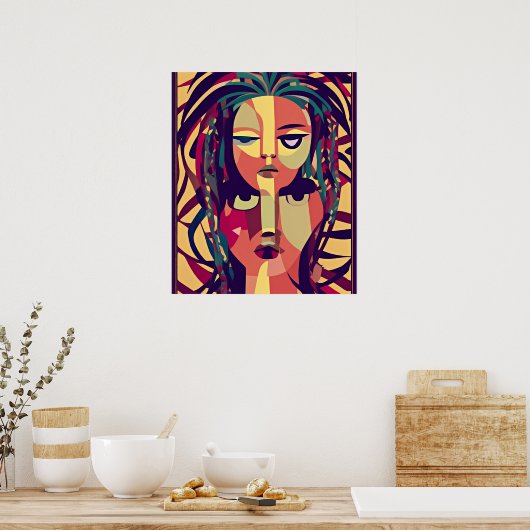 Bohemische Medusa, abstrakt modernes Portrait Poster (Küche)