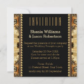 Bohemische Mittelalterliche Gold Satin Hochzeit Einladung (Rückseite)