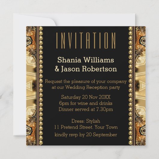 Bohemische Mittelalterliche Gold Satin Hochzeit Einladung (Rückseite)