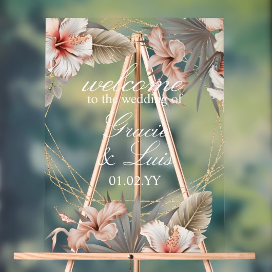 Bohemische Monstera Botanical Florals Gold Wedding Acrylschild (Neutral)