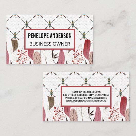 Bohemische Muster | Feathers Visitenkarte (Vorne/Hinten)