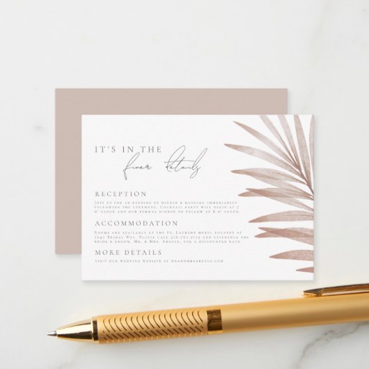 Bohemische Pampas-Gras-Hochzeitdetails Begleitkarte (Vorderseite/Rückseite Beispiel)