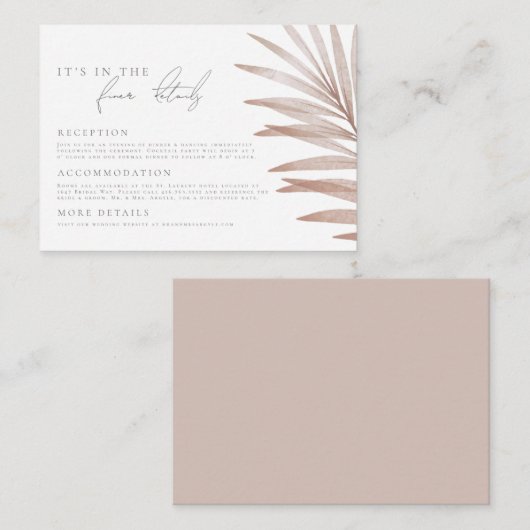 Bohemische Pampas-Gras-Hochzeitdetails Begleitkarte (Vorne/Hinten)