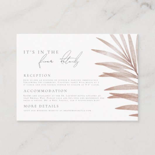 Bohemische Pampas-Gras-Hochzeitdetails Begleitkarte (Vorderseite)