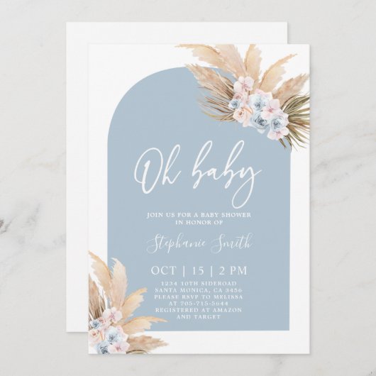 Bohemische Pampas Grass Baby Shower Boy Einladung (Vorne/Hinten)