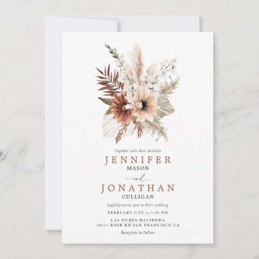 Bohemische Pampas Grass Foto Hochzeit Einladung (Vorderseite)