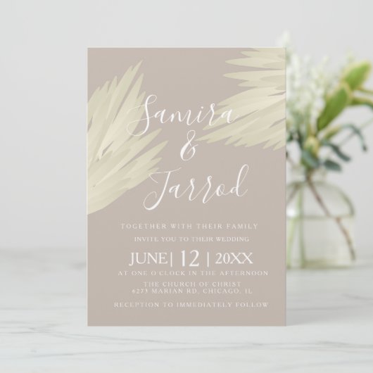 Bohemische Pampas-Hochzeit Einladung (Stehend Vorderseite)