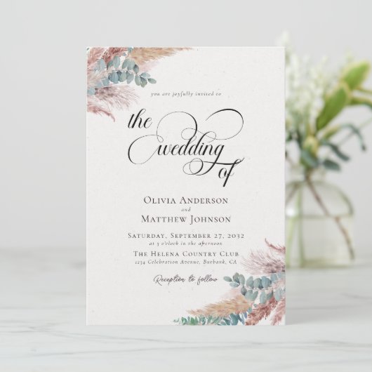 Bohemische Pampasgras auf einer Hochzeit Einladung (Stehend Vorderseite)
