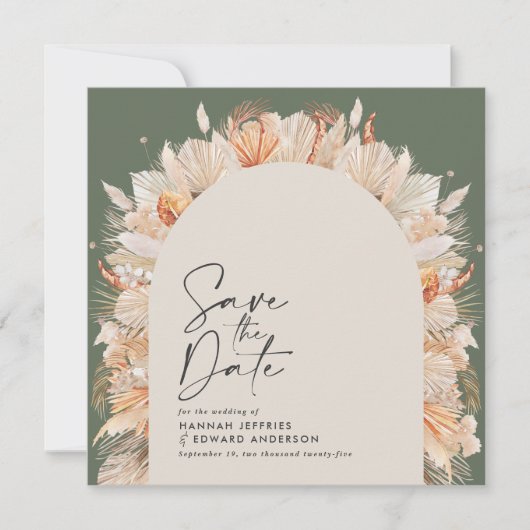 Bohemische Pampasgras, stilvoll und trendig Save The Date (Vorderseite)