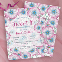 Bohemische Pastel Floral Pink Blue Sweet 16