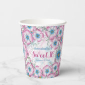 Bohemische Pastel Floral Pink Blue Sweet 16 Pappbecher (Rückseite)