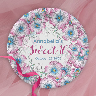 Bohemische Pastel Floral Pink Blue Sweet 16 Pappteller