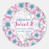 Bohemische Pastel Floral Pink Blue Sweet 16 Runder Aufkleber (Vorderseite)