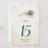 Bohemische Peacock Feather Wedding-Tischnummern Einladung (Rückseite)