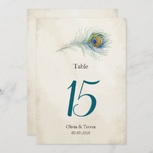Bohemische Peacock Feather Wedding-Tischnummern Einladung