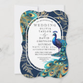 Bohemische Peacock Feathers Flora Wedding Einladung (Vorderseite)