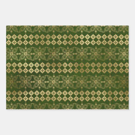 Bohemische Pfauengoldfolie auf strukturiertem Hint Geschenkpapier Set (Vorderseite 3)