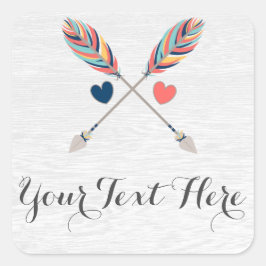 Bohemische Pfeile auf dem rustikalen Holz Boho Chi Quadratischer Aufkleber