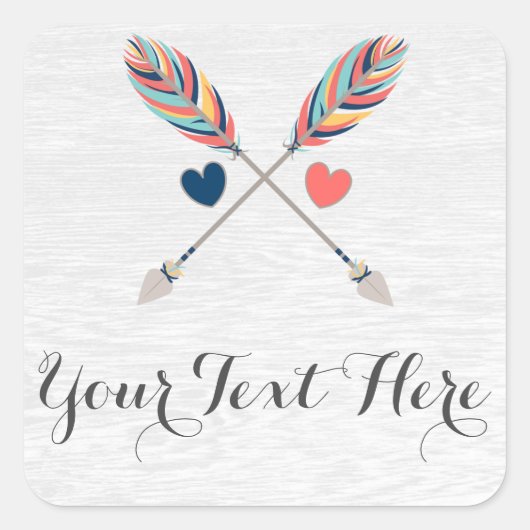 Bohemische Pfeile auf dem rustikalen Holz Boho Chi Quadratischer Aufkleber (Vorderseite)