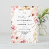Bohemische Pink & Beige Pampas Grass Wedding Einladung (Stehend Vorderseite)